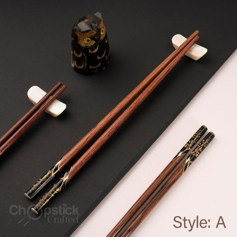 Rosewood chopsticks and leather bag in cherry blossom