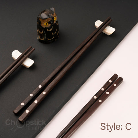 Rosewood chopsticks and leather bag in cherry blossom
