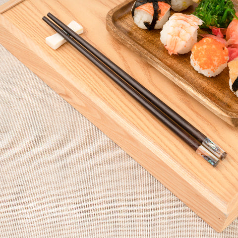 Round Trac wooden chopsticks with Australian abalone head. Personalized Engraving