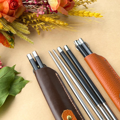 Personalized Fiberglass Chopsticks Pouch Leather.
