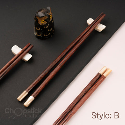 Rosewood chopsticks and leather bag in cherry blossom