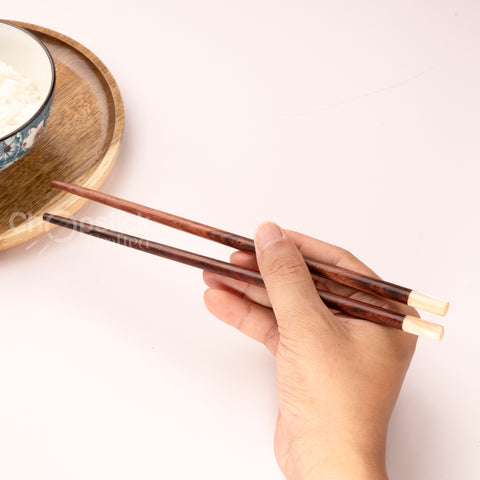 Rosewood chopsticks and leather bag in cherry blossom