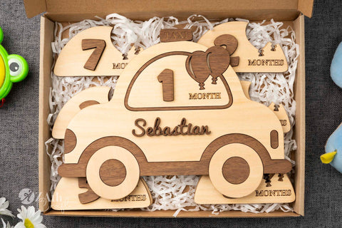 Hello World! Wooden Milestone Markers: Taxi Edition for Baby's First Year