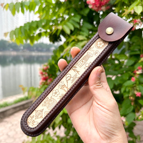 Personalized Japanese Chopsticks with Cowhide leather Bag Handmade.